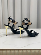 BALMAIN 25S HIGH HEELS WITH B METAL DETAIL 95MM IN BLACK CALFSKIN