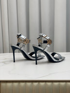 BALMAIN 25S HIGH HEELS WITH B METAL DETAIL 95MM IN SILVER CALFSKIN