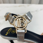 BALMAIN 25S HIGH HEELS WITH B METAL DETAIL 95MM IN SILVER CALFSKIN