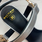 BALMAIN 25S HIGH HEELS WITH B METAL DETAIL 95MM IN SILVER CALFSKIN
