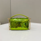 BAGUETTE MINI 19 IN LIMERICK GREEN SEQUINS GOLD HARDWARE
