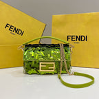 BAGUETTE MINI 19 IN LIMERICK GREEN SEQUINS GOLD HARDWARE