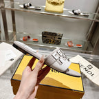 FF Women Roma Signature White Grey Canvas Leather Slide