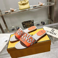 FF Women Roma Signature Orange Grey Canvas Leather Slide