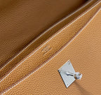 KELLY DEPECHES 38 BRIEFCASE IN GOLD TOGO CALFSKIN SILVER HARDWARE