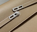 KELLY DEPECHES 34 BRIEFCASE IN ETOUPE TOGO CALFSKIN SILVER HARDWARE