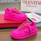 VALENTINO 25S GARAVANI ONE STUD XL PLATFORM SNEAKERS IN PINK LAMBSKIN