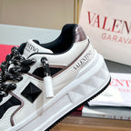 VALENTINO 25S GARAVANI ONE STUD XL PLATFORM SNEAKERS IN WHITE MIX BLACK LAMBSKIN