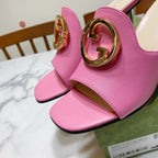 GG WEDGE SLIDES 110 IN BLUE FABRIC WITH GOLD HARDWARE