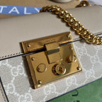 PADLOCK 22 SMALL GG SHOULDER BAG IN BEIGE CALFSKIN AND CANVAS