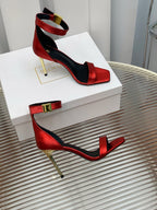 BALMAIN 25S METAL BUCKLE HIGH HEELS 95MM IN CHERRY RED CALFSKIN