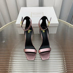 BALMAIN 25S METAL BUCKLE HIGH HEELS 95MM IN IRIDESCENT PURPLE CALFSKIN