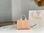 Chloé Woody mini tote bag 20cm pink calfskin