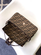 Fend Baguette 27 Shoulder Bag Brown FF Jacquard Fabric Bag Shw