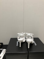 FLORAL HIGH HEEL SANDAL IN WHITE LAMBSKIN
