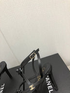 FLORAL HIGH HEEL SANDAL IN BLACK LAMBSKIN