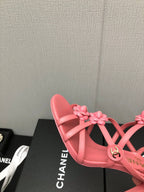 FLORAL HIGH HEEL SANDAL IN DARK PINK LAMBSKIN