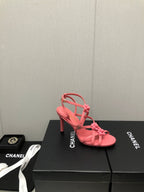FLORAL HIGH HEEL SANDAL IN DARK PINK LAMBSKIN