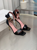 BALMAIN 25S B STRAP HIGH HEEL SANDALS 95MM IN BLACK GLOSSY CALFSKIN