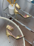 BALMAIN 25S B STRAP HIGH HEEL SANDALS 95MM IN GOLD CALFSKIN