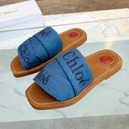 WOODY MULE IN COBALT BLUE DENIM WITH EMBROIDERED LOGO