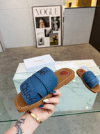WOODY MULE IN COBALT BLUE DENIM WITH EMBROIDERED LOGO