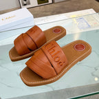 CHLOÉ WOODY MULE IN BRONZE BROWM LAMBSKIN WITH EMBROIDERED LOGO