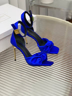 BALMAIN 25S KNOTTED HIGH HEELS 95MM IN DARK BLUE SATIN