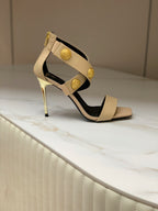BALMAIN 25S CROSSOVER STRAP HIGH HEELS 95MM IN LIGHT BROWN CALFSKIN