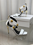 BALMAIN 25S CROSSOVER STRAP HIGH HEELS 95MM IN LIGHT GRAY CALFSKIN