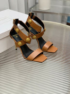 BALMAIN 25S CROSSOVER STRAP HIGH HEELS 95MM IN BROWN CALFSKIN
