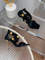 BALMAIN 25S CROSSOVER STRAP HIGH HEELS 95MM IN BLACK SUEDE