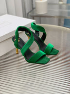 BALMAIN 25S MONETA HEELED SANDALS 95MM IN DARK GREEN VELVET