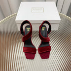 BALMAIN 25S MONETA HEELED SANDALS 95MM IN DARK CRIMSON VELVET