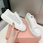 SNEAKERS THICK-SOLED LIGHT GRAY MESH COWHIDE
