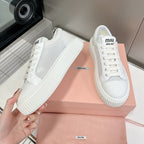 SNEAKERS THICK-SOLED LIGHT GRAY MESH COWHIDE