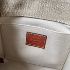 MY MELODY SMALL WOODY TOTE BAG 26.5 IN NATURAL FIBERS BEIGE WEBBING BROWN CALFSKIN