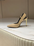 BALMAIN 25S SLINGBACK SHOES 95MM IN LIGHT BROWN CALFSKIN