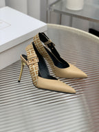 BALMAIN 25S SLINGBACK SHOES 95MM IN LIGHT BROWN CALFSKIN