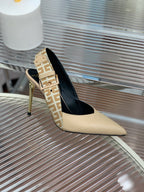 BALMAIN 25S SLINGBACK SHOES 95MM IN LIGHT BROWN CALFSKIN
