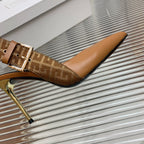 BALMAIN 25S SLINGBACK SHOES 95MM IN DARK BROWN CALFSKIN
