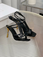 BALMAIN 25S MONETA SANDAL 95MM IN BLACK CALFSKIN