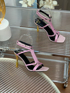 BALMAIN 25S MONETA SANDAL 95MM IN LAVENDER PINK CALFSKIN WITH CRYSTAL