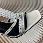 BALMAIN 25S MONETA SANDAL 95MM IN SILVER CALFSKIN WITH CRYSTAL