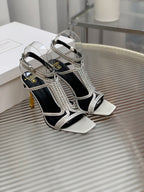 BALMAIN 25S MONETA SANDAL 95MM IN SILVER CALFSKIN WITH CRYSTAL