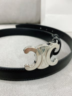 CELINE 25S TRIOMPHE BELT 25MM IN BLACK CALFSKIN SILVER HARDWARE 580680