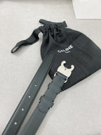 CELINE 25S TRIOMPHE BELT 25MM IN BLACK CALFSKIN SILVER HARDWARE 580680