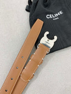 CELINE 25S TRIOMPHE BELT 25MM IN BROWN CALFSKIN SILVER HARDWARE 580678
