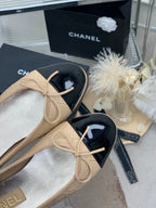 BALLET FLAT GLOSSY BLACK MIX BEIGE LAMBSKIN