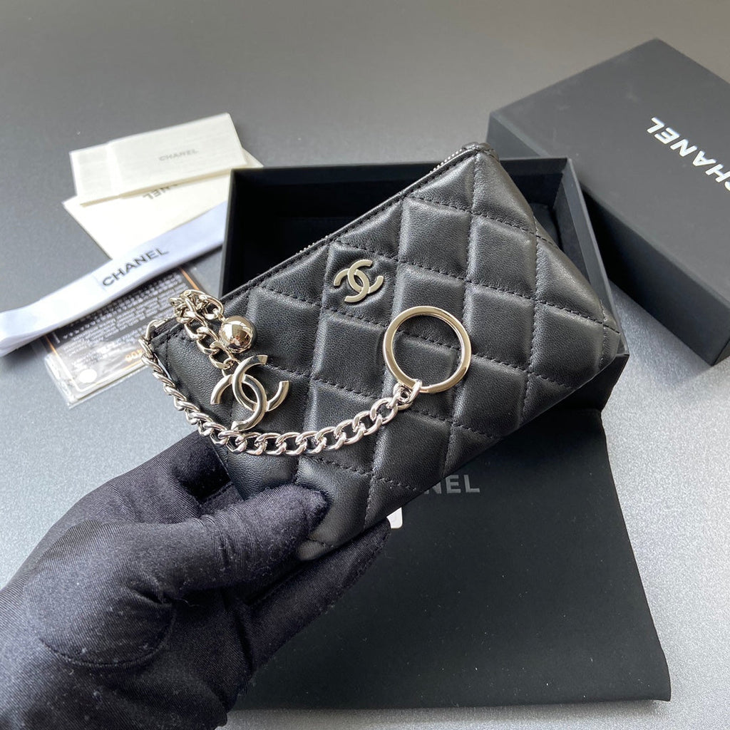 CC A50168 Keyring Cardholder Black Sheepskin Sliver Steel 229703